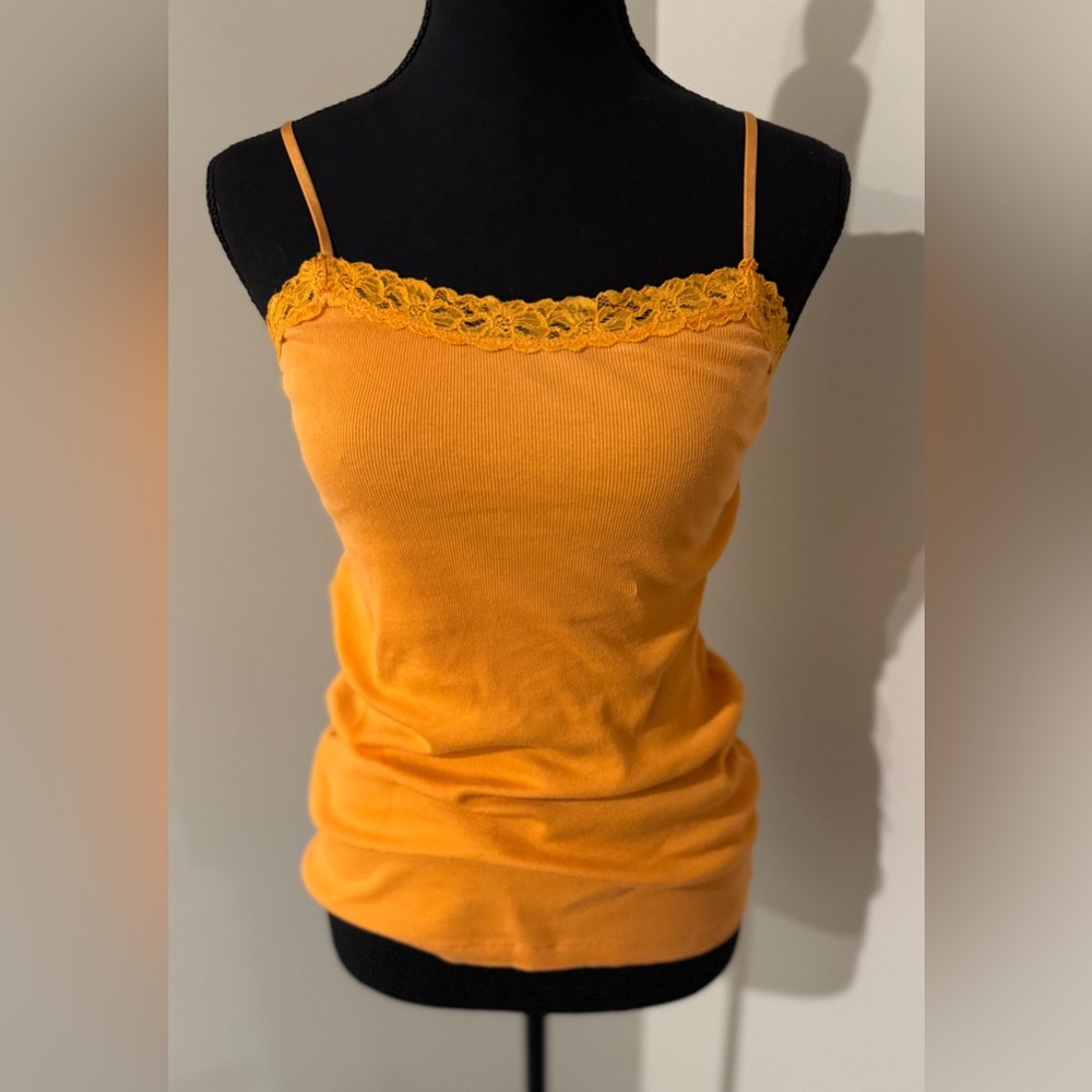 Orange Lace Trim Cami Top Y2K festival hippie - dainty-babydoll ‎ Women's Large